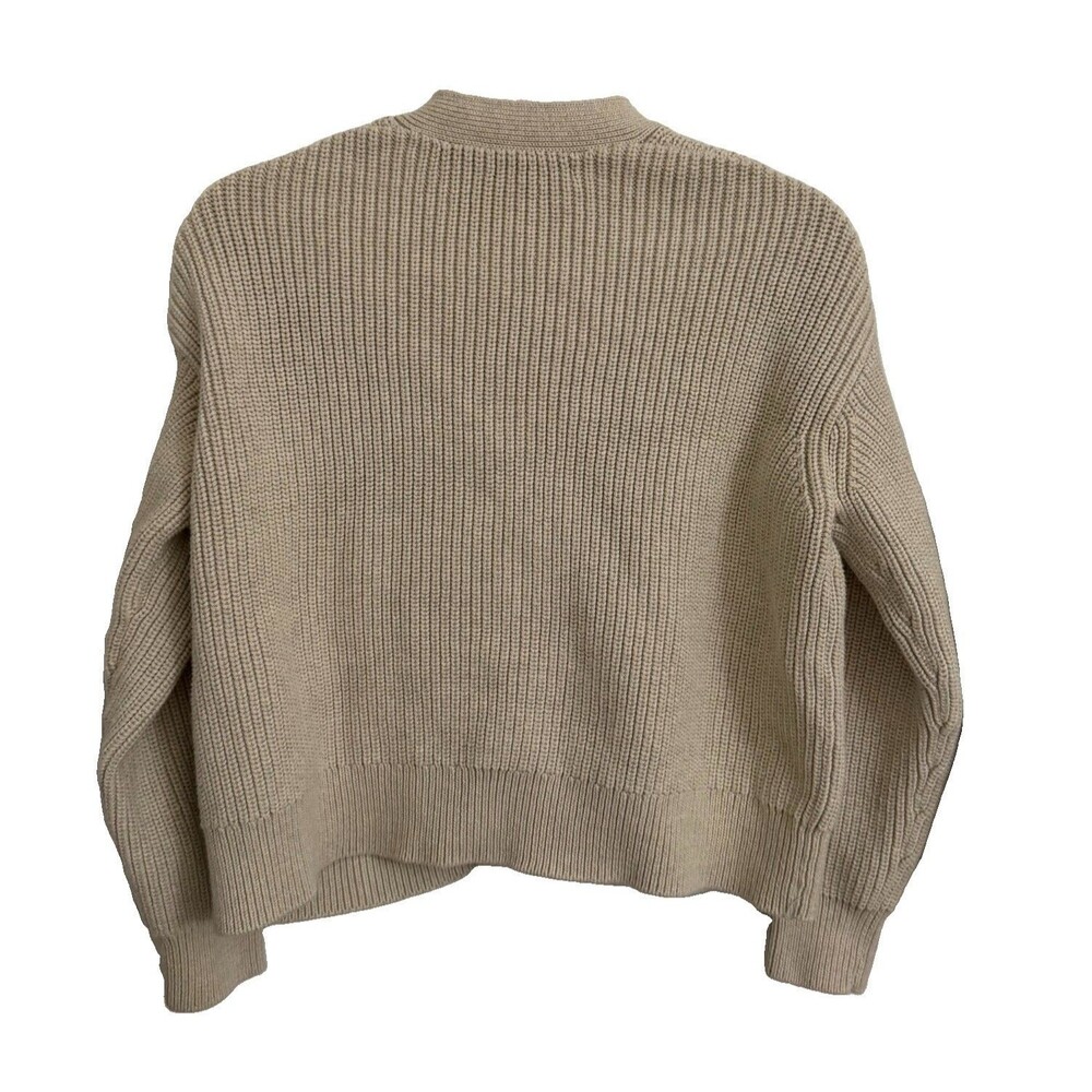 Quince Cardigan Sweater Small Beige Organic Cotton Fisherman Boxy Cropped - Picture 7 of 10